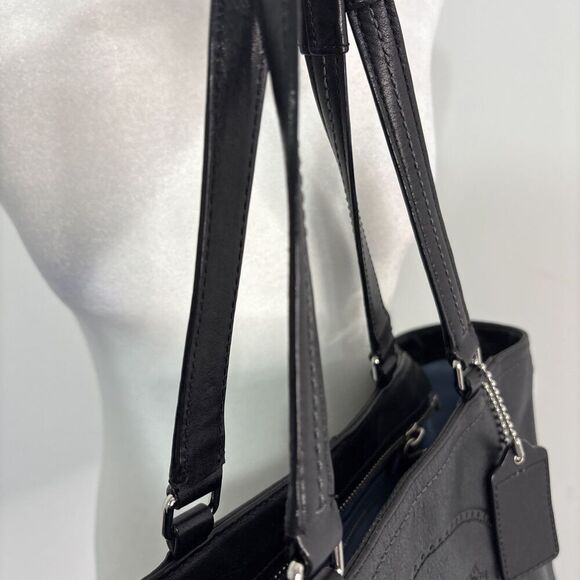 Coach New York Leather Womens Purse Handbag Black Ivory Satchel Handle Bag - Picture 9 of 16